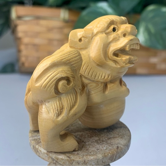 Vintage Hand Carved Pixiu Boxwood Netsuke Animal Figurine Wood Carving 2.2"x2" - Picture 10 of 15